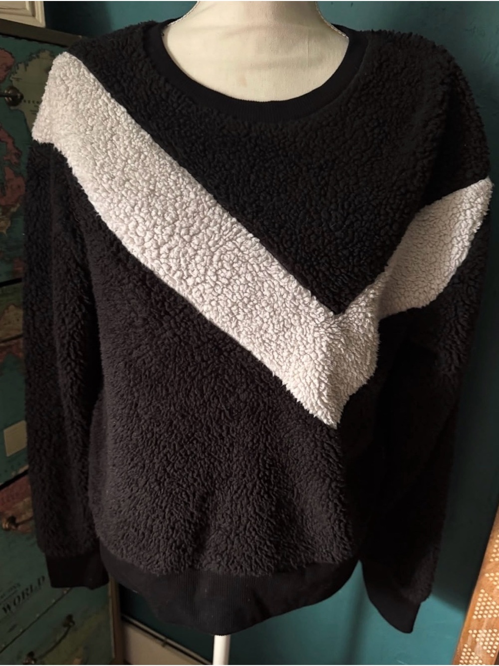 Pony Black Sherpa Pullover with White Chevron